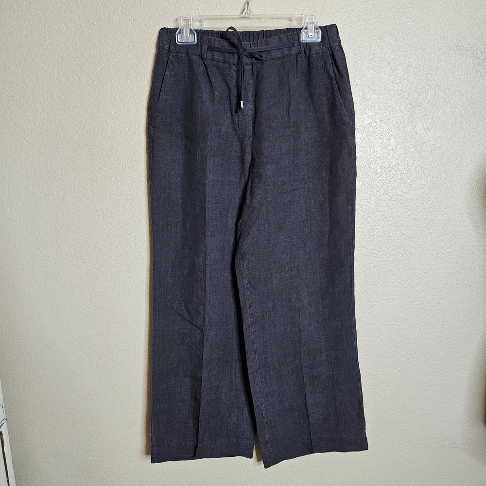 Peserico Italy Womens Linen Wide Leg Drawstring Pants Charcoal Grey IT 44 US 12